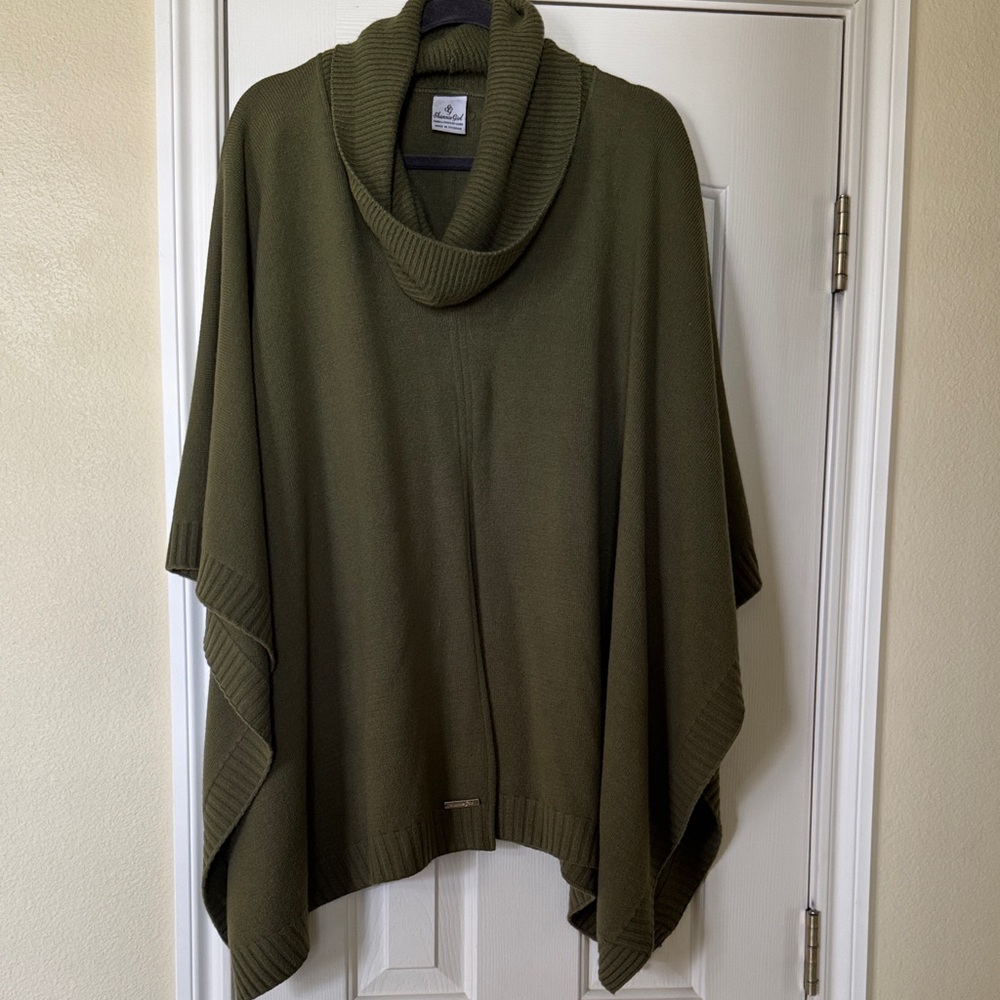 Olive Cowl Neck Poncho Sweater